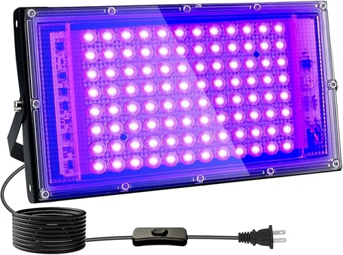 Vista 7 de Luces negras de 50 W, luz de inundación de luz negra con enchufe e interruptor, para fiesta brillante, Halloween, póster fluorescente, iluminación