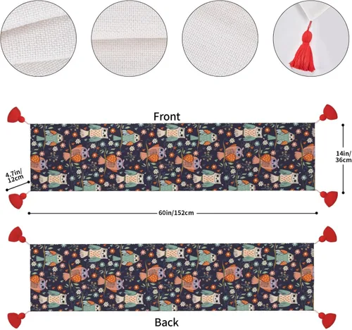 Vista 4 de Camino de mesa de Navidad de 60 pulgadas de largo, camino de mesa de otoño para mesa de comedor, decoraciones de Navidad, camino de mesa de café