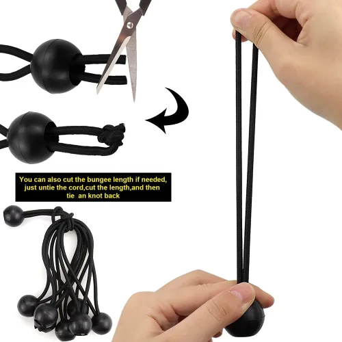 Vista 4 de NODG 24 piezas de bolas elásticas negras de 4, 6, 9 pulgadas, cuerdas elásticas de lona de alta resistencia, cuerda elástica de 0.157 in de grosor