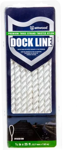 Vista 4 de Attwood 11715-7 Premium 3-Strand Twisted Nylon Dock Line, 1/2-Inch Thick, 25 Feet Long, Pre-Spliced One End, White (Pack of 2)