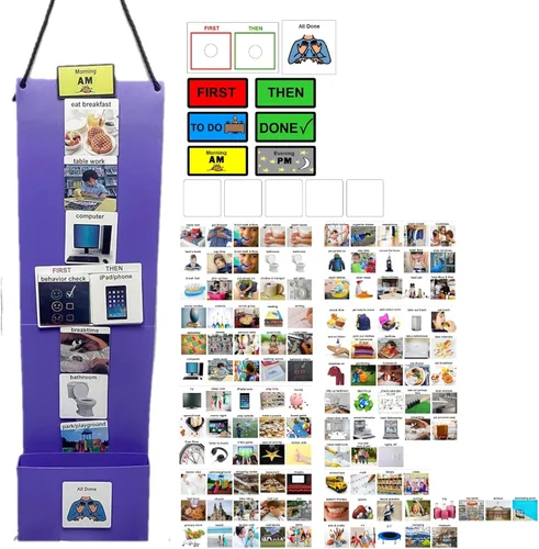 Vista 26 de Programa visual para niños – 133 tarjetas de plástico duraderas con imágenes y monedas con lazo suave Tabla de rutina diaria y recompensas por