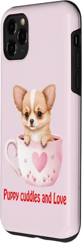 Vista 2 de Funda para iPhone 11 Pro Max Puppy Cudles & Love Chihuahua Red Heart Dog Día de San Valentín