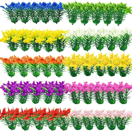 Vista 3 de PrettyLife 50 Uds. en miniatura de flores en racimo de flores para mini casa de muñecas, jardín de hadas, ferrocarril, escenario estático simulado