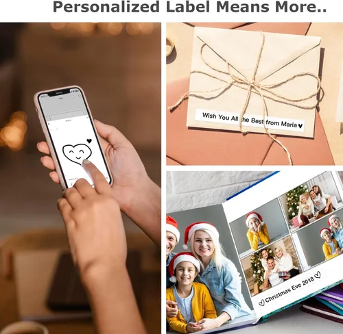 Vista 8 de Máquina etiquetadora Bluetooth SUPVAN E10 con cinta, etiqueta continua impermeable, aplicación versátil con 35 fuentes y más de 1k iconos