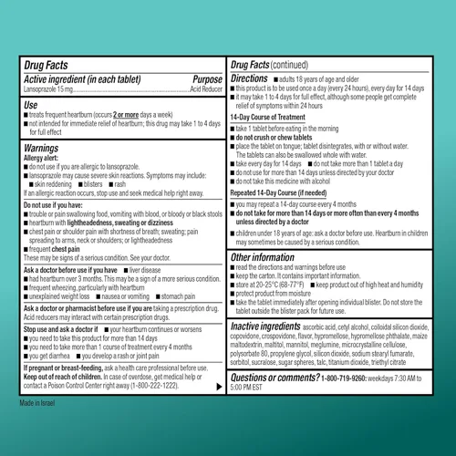 Vista 6 de Yaxa Basic Care Lansoprazol - Tabletas de liberación retardada de desintegración oral de 15 mg, pastillas reductoras de ácido, sabor a fresa, 42