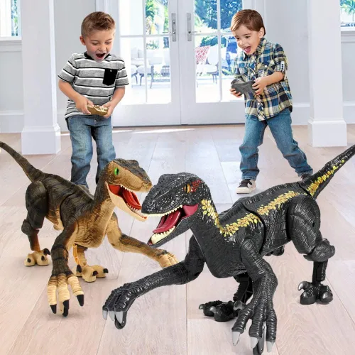 Vista 7 de Mini Tudou Juguetes de dinosaurio grandes con control remoto de 17.7 pulgadas, juguetes electrónicos para caminar con luz LED y sonidos