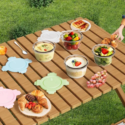 Vista 8 de Paquete de 6 recipientes de vidrio para preparar comidas con tapas de 16 onzas, juego de recipientes de vidrio herméticos de 2 tazas