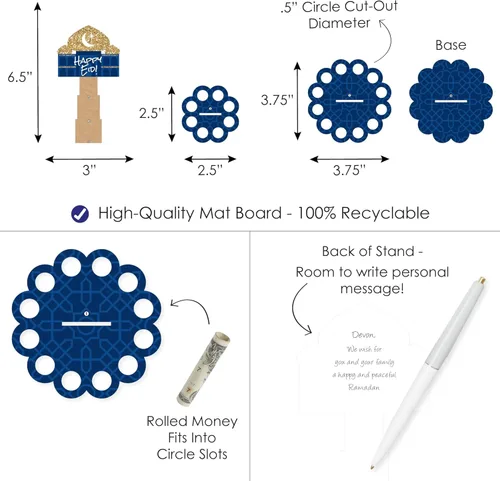 Vista 3 de Big Dot of Happiness Ramadán - DIY Eid Mubarak Party Money Holder Gift - Cash Cake