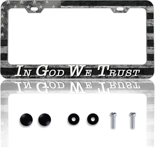 Vista 17 de Marco de matrícula de cuadro ajedrezado en blanco y negro, soporte de matrícula con bandera de carrera a cuadros para accesorios de automóvil