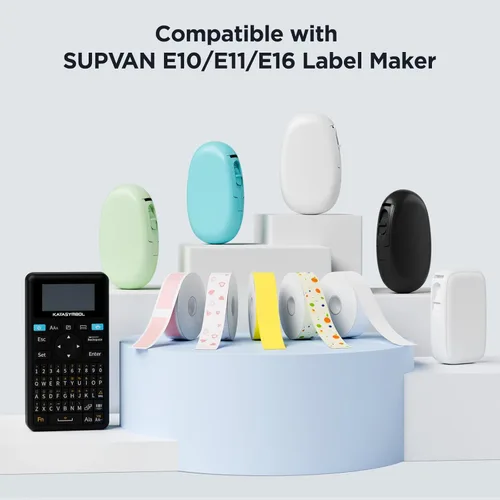 Vista 3 de Cinta para Fabricante de Etiquetas SUPVAN E10 y E11, 15 mm × 6 m Cinta de Etiqueta Térmica Laminada Continua Genuina, Resistente al Agua y al