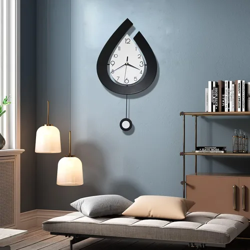 Vista 5 de SHUNZY - Reloj de pared decorativo para decoración de sala de estar, relojes de pared grandes y modernos con péndulo, funciona