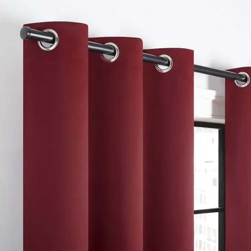 Vista 3 de ECLIPSE Andover cortinas blackout, térmicas y sólidas de triple tejido, con ojales, para dormitorio (2paneles), 42pulgadas x 63pulgadas, rojo