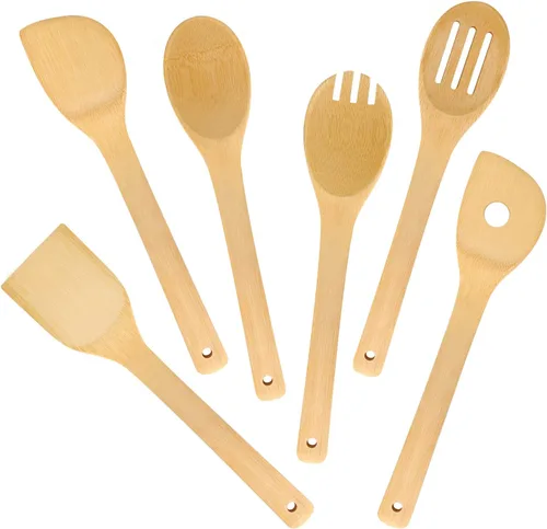 LorisArm Juego de utensilios de cocina antiadherentes de 12 ″ para cocinar de bambú de 6 piezas, espátula de madera, cuchara antiadherente.