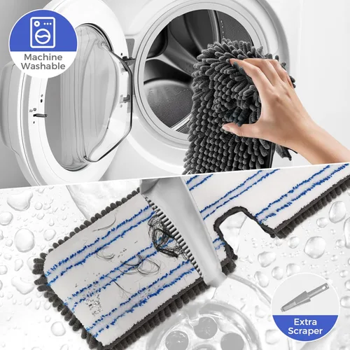 Vista 7 de MASTERTOP Escoba de microfibra para polvo, trapeadores planos de doble cara para pisos de madera dura con 4 almohadillas reutilizables, trapeadores