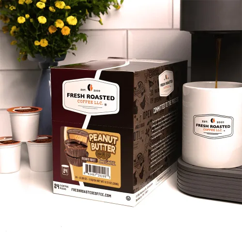 Vista 4 de Fresh Roasted Coffee, Taza de Mantequilla de Maní, Cápsulas de Café Saborizadas, Compatible con K-Cup, 24