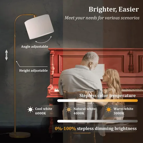 Vista 3 de Gold Floor Lamp with Remote Control, Adjustable Height Arc Floor Lamps for Living Room, Modern Gold Standing Lamp Boho Floor Lamp for Bedroom, Smart