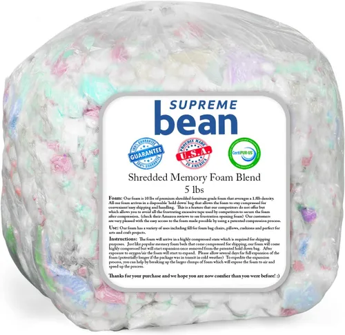 Vista 18 de Supreme Bean Relleno de espuma para puf, tumbonas y flotadores de piscina, 75 L, color blanco con boquilla de cremallera EZ-Pour