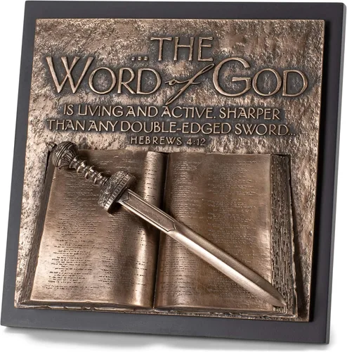 Vista 9 de Lighthouse Christian Products Espada Palabra de Dios Acabado Tipo Bronce 8.5 x 5.75 Caja Placa Escultura de Piedra Fundida y Madera