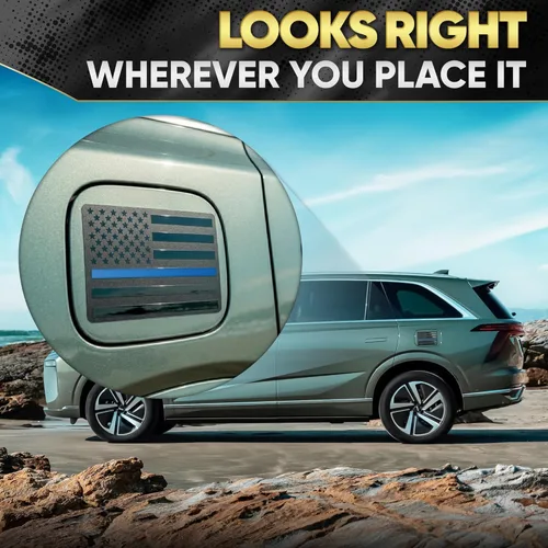 Vista 8 de 3D Black American Flag Decal for Car with Blue Line Embossed Aluminum – 1 Pair 5"x3" Matte Black Brushed Metal UV-Proof Rust-Free US Flag