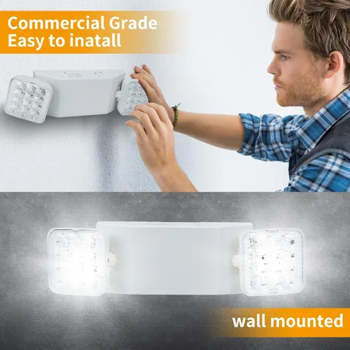 Vista 6 de 12 Pack Commercial LED Emergency Lights Fixture, Emergency Light with Battery Backup, Emergency Lights for Business Home power Failure, Two