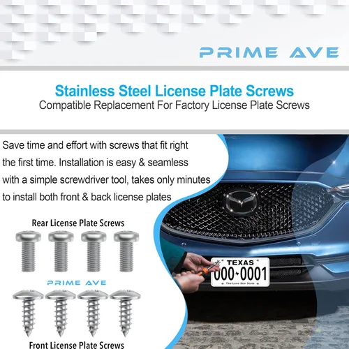 Vista 4 de Tornillos de matrícula de acero inoxidable para matrículas, marcos, cubiertas, duraderos y a prueba de óxido, juego de tornillos para placa