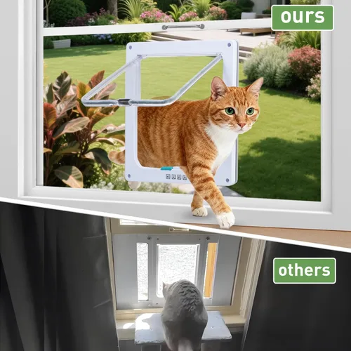 Vista 5 de Puerta de gato para ventana, se adapta a ventana de 14 a 24 pulgadas de ancho, puerta de ventana para gatos con 4 modos de bloqueo, ventana