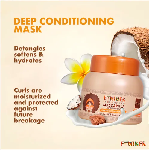 Vista 8 de ETNIKER - Mascarilla acondicionadora profunda para cabello afrorizado y ondulado, desenreda, suaviza e hidrata, aceite de coco, manteca de karité