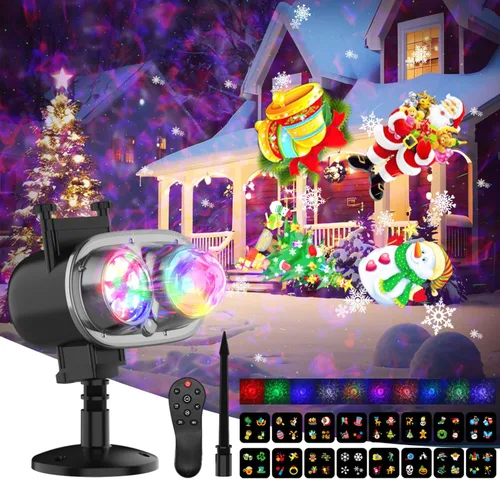 Proyector de luces LED de Navidad, proyector de ondas oceánicas 2 en 1, 16 diapositivas, 10 colores, control remoto, para interiores y exteriores,