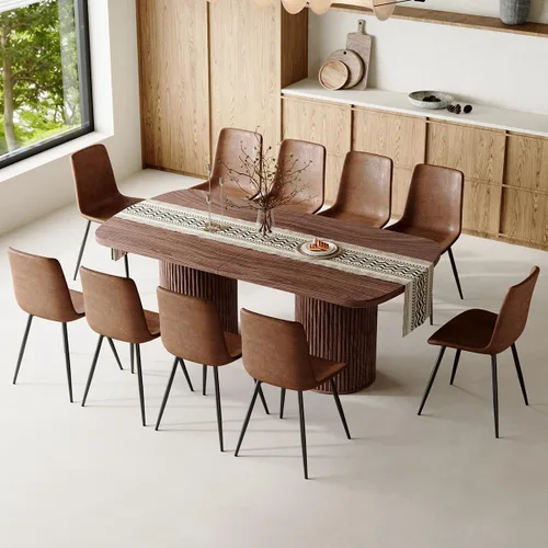 Vista 11 de Mesa de comedor extra larga de 78.7 pulgadas para 6-10 personas, mesa de cocina moderna con bases estriadas, mesa de comedor rectangular de granja