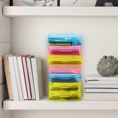 Vista 5 de Fainne Paquete de 24 cajas de lápices para la escuela, estuche de plástico transparente grande, caja de lápices de plástico grande apilable a