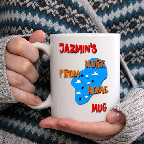 Vista 2 de Jazmin's Coffee Mug - Personalized Ceramic Work From Home WFH Cup with Name, Custom Mug, Customized Birthday/Christmas Gift, Holiday Present, 11 Oz