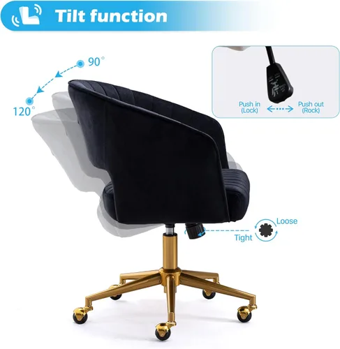 Vista 4 de Silla de oficina para el hogar, silla giratoria de terciopelo para escritorio, sillón de acento tapizado, sillas modernas capitoneadas con base