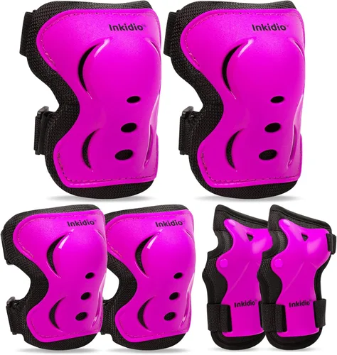 Vista 8 de Rodilleras para niños, conjunto de equipo de protección con rodilleras, coderas y muñequeras, ideal para niñas, niños, patinaje, patineta, scooter