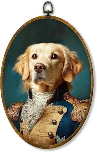 Vista 81 de Hiuwevt Decoración de pared ovalada rústica para el día de la lavandería, impresiones de lienzo retro con marco de perro de campo, decoración