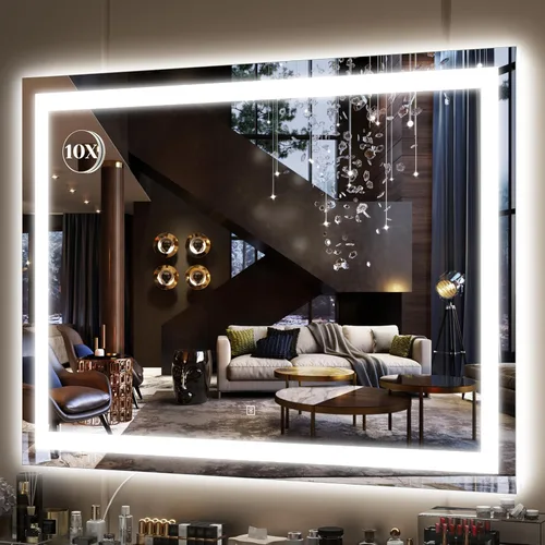 Vista 22 de FENNIO - Espejo de tocador con luces, espejo de maquillaje iluminado LED, pantalla táctil con 3 modos de iluminación, regulable, para mesa