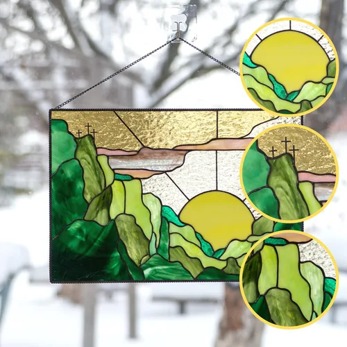 Vista 2 de Sunset Stained Glass Window Hanging Panel Tiffany Glass Art Handicrafts for Home Decor Genuine Living Room Design Idea