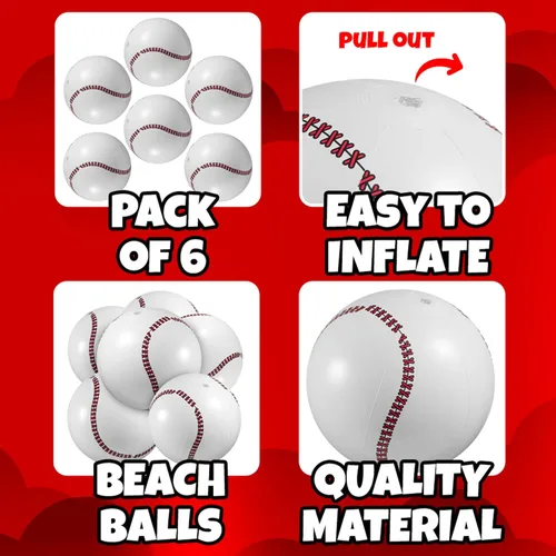 Vista 2 de Pelotas inflables de playa de béisbol (paquete de 6) – Pelotas de playa duraderas de 16 pulgadas para niños, juguetes de piscina de verano