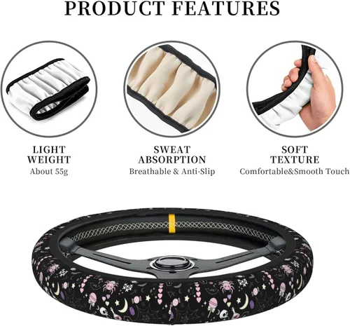 Vista 4 de Funda universal para volante de Halloween de 15 pulgadas, accesorios de automóvil, protector para mujeres y hombres