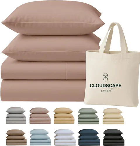 Vista 25 de Cloud Scape Linen - Juego de sábanas de 100% algodón egipcio, tamaño individual, juego de ropa de cama de lujo de 3 piezas, 400 hilos, calidad