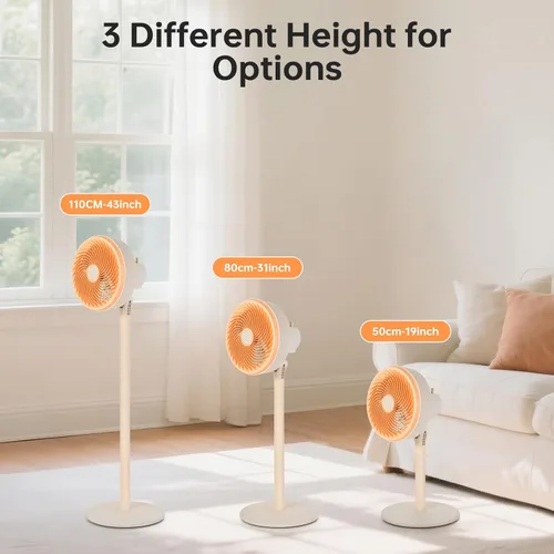 Vista 4 de BEESTAR Ventilador de pie para dormitorio, ventilador de pedestal oscilante con 3 velocidades, altura ajustable, ventilador de pie para sala