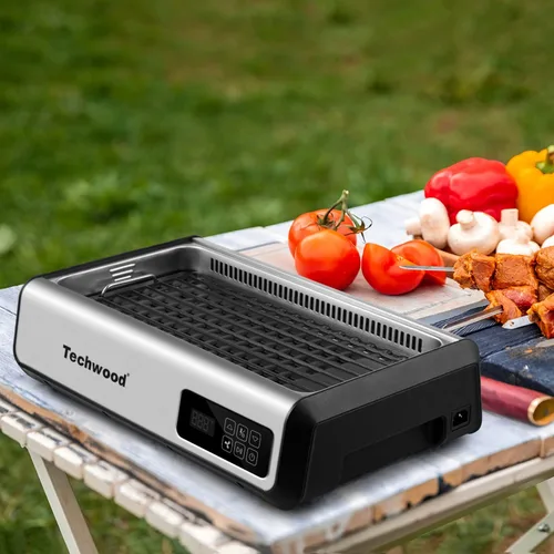 Vista 6 de Indoor Smokeless Grill Techwood 1500W Tempered Glass Lid & LED Smart Control Panel, 8-Level Control Korean BBQ with Removable Grill Plate, Stainless