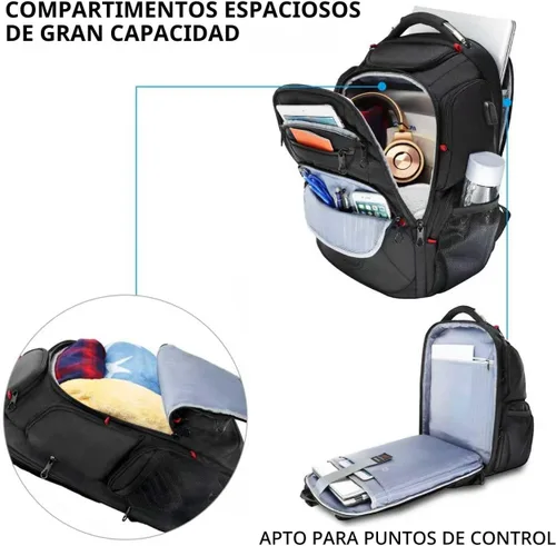 Vista 3 de KROSER Mochila para laptop compatible con TSA de 17.3 pulgadas XL, mochila para computadora resistente al agua, mochila de viaje para universidad