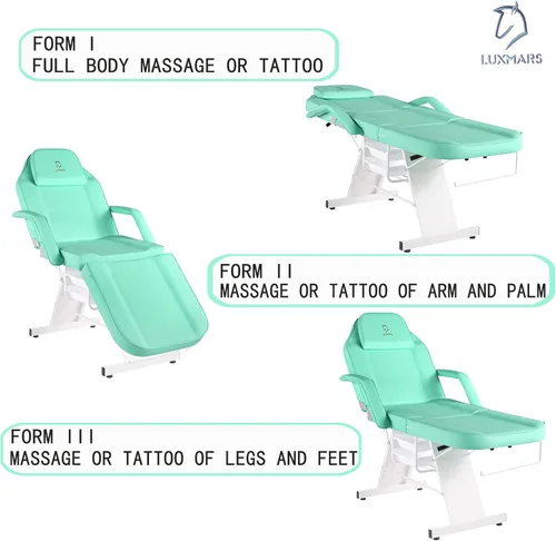 Vista 9 de Silla facial, silla de tatuaje de 73 pulgadas para cliente, mesa de masaje ajustable de 3 secciones con taburete, camas de belleza multiusos