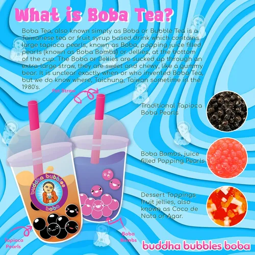 Vista 3 de Pajitas de té de burbujas Boba de 8 pulgadas rosa de Buddha Bubbles Boba 50