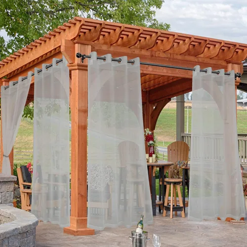 Vista 9 de HolidayIdeas - Cortinas traslúcidas beige para exteriores impermeables para el patio, 2 paneles - 54 x 84 pulgadas - Cortinas de gasa con ojales