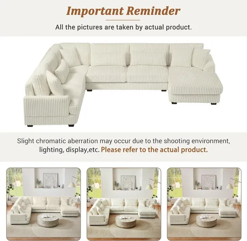 Vista 9 de 129in Oversized U-Shaped Sectional Couch Sofa, Modular Cloud Couch with Chaise Lounge, L Shaped Convertible Sectional Sofas for Living Room Beige