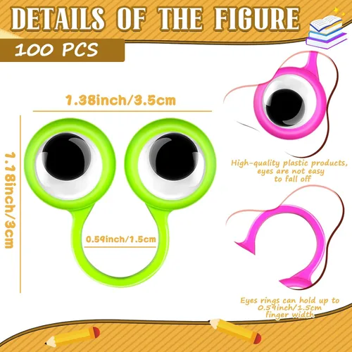 Vista 2 de Dedos de bruja de Halloween y anillos de ojo Googly, anillo de globo ocular ondulante, anillos de ojo de ojo, marionetas marcianas, dedos de brujas