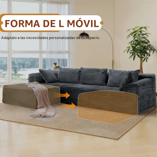 Vista 7 de Korser Sofá modular modular en forma de L de 110 pulgadas con diván, cómodo sofá esponjoso de pana sin hueso con asiento profundo y bolsillos