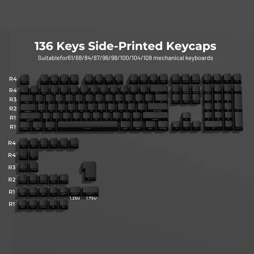 Vista 5 de XVX - Teclas PBT – Teclas de impresión lateral 60 65 75 100 %, doble brillo a través de tapas de teclas personalizadas, juego de 136 teclas negras