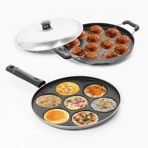 Sumeet Juego combinado antiadherente Delight (Multi Snack Maker - 7 piezas + Grill Appam Patra - 12 piezas)